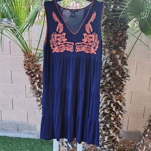 Navy Dress By Design History with Coral Embroidery Womens Large